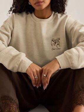 🐾Anthropologie Dog Sweatshirt Embroidered Dog Ciao New Medium Oatmeal